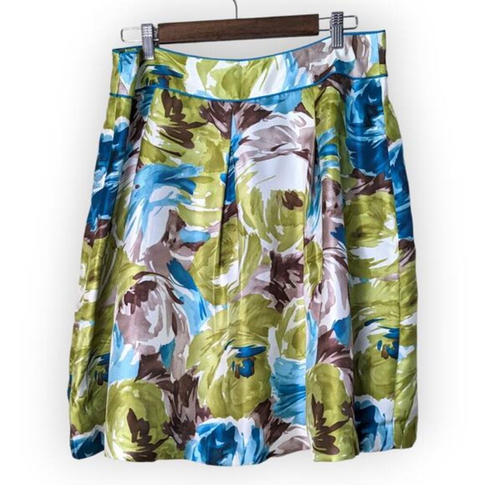 Talbots Silk Skirt Womens 12P Watercolor Floral A-Line Flare Bloomcore Artsy Lux - Picture 3 of 7